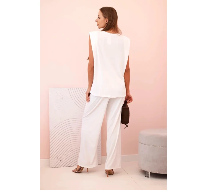 Dámský komplet z viskózy bez rukávů a rovnými kalhotami ecru