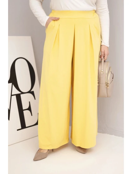 Dámské bavlněné kalhoty Plus Size s širokým střihem a volným střihem žluté