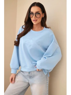 Dámská mikina s výšivkou volného střihu máslová modrá