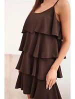 Dámské mini šaty na ramínkách s volány hnědá Dámské mini šaty na ramínkách s volány hnědá