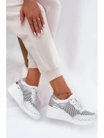 Kožené Ažurové Sportovní Boty Sneakers Na Klínu Bílé model 21691047 - S.Barski Kožené Ažurové Sportovní Boty Sneakers Na Klínu Bílé model 21691047 - S.Barski