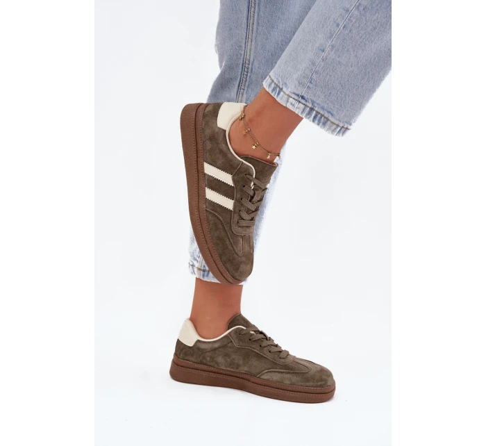 Dámské semišové tenisky na platformě tmavě zelené model 21708088 - EVENTO