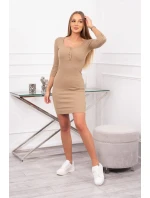 Šaty s výstřihem na knoflíky camel Šaty s výstřihem na knoflíky camel