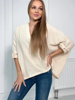 Mušelínová halenka s ohrnutými rukávy světle béžová