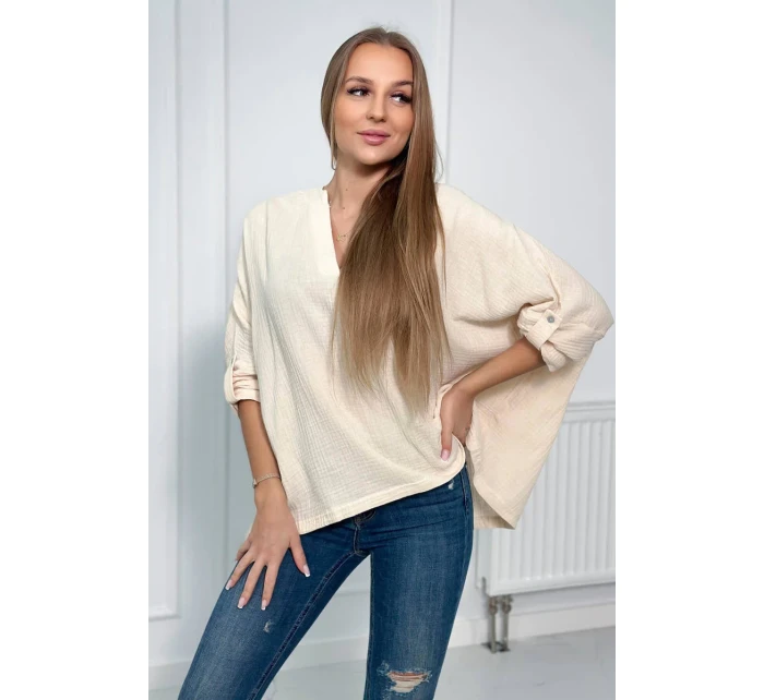 Mušelínová halenka s ohrnutými rukávy světle béžová