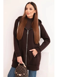 Zateplená dámská mikina s kapucí a zipem hnědá