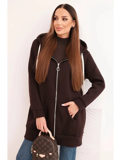 Zateplená dámská mikina s kapucí a zipem hnědá Zateplená dámská mikina s kapucí a zipem hnědá
