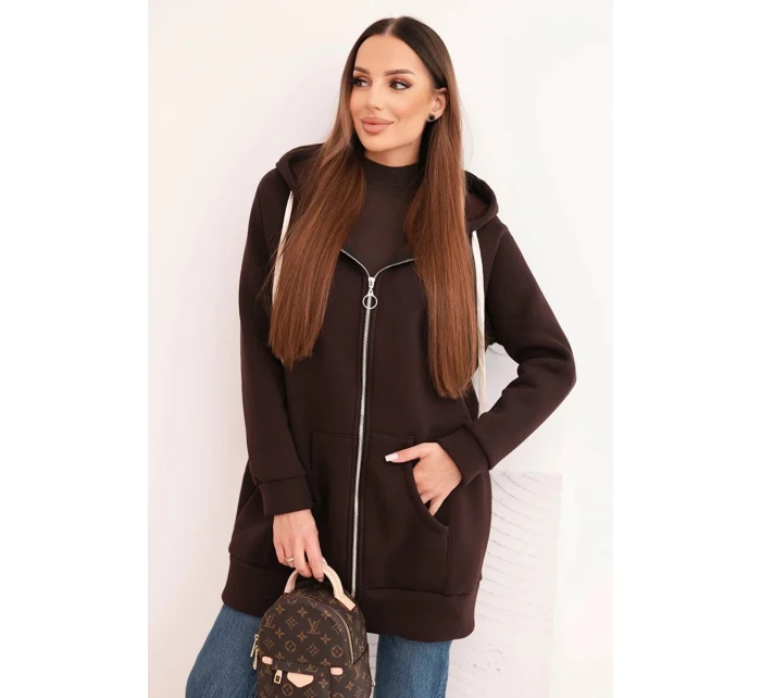 Zateplená dámská mikina s kapucí a zipem hnědá Zateplená dámská mikina s kapucí a zipem hnědá