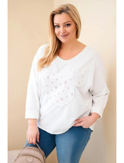 Dámská bavlněná blůza Plus Size s výstřihem do V bílá