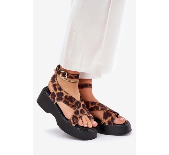 Dámské Sandály Na Platformě A Klínu V Leopardím Tisku Hnědé Tenzorus Dámské Sandály Na Platformě A Klínu V Leopardím Tisku Hnědé Tenzorus