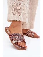 Zdobené Pantofle Na Plochém Podpatku Bordové model 21699515 - Boto