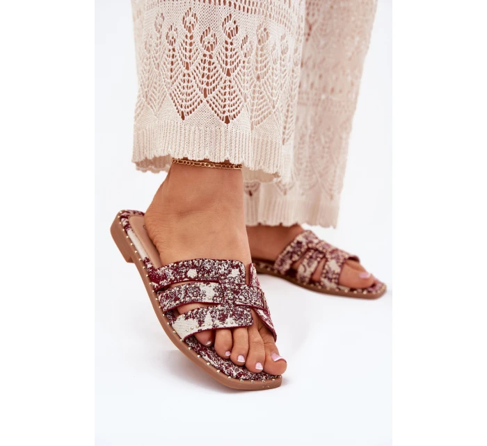 Zdobené Pantofle Na Plochém Podpatku Bordové model 21699515 - Boto