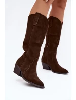 Kožené Semišové Kozačky Dívčí Čokoládové model 21834797 - Boto