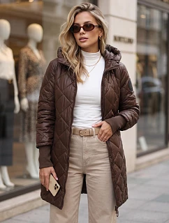 Dlouhá dámská prošívaná přechodová bunda, hnědá, FashionStreet TY5862