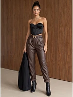 Spodnie damskie z paskiem brązowe model 22363324 - FashionStreet Spodnie damskie z paskiem brązowe model 22363324 - FashionStreet