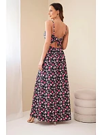 Dámské maxi šaty s květinovým vzorem na ramínkách s vázáním na zádech černá