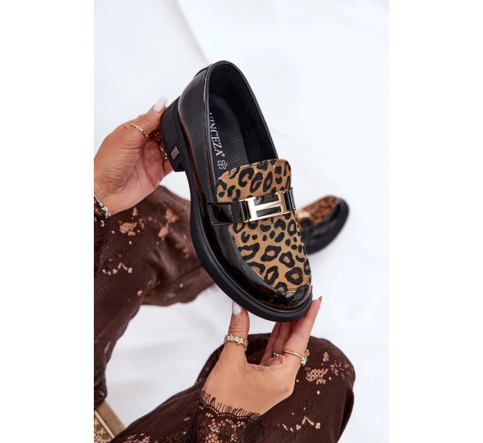 Kožené Lakované Mokasíny Leopard Vinceza 66790 Černé