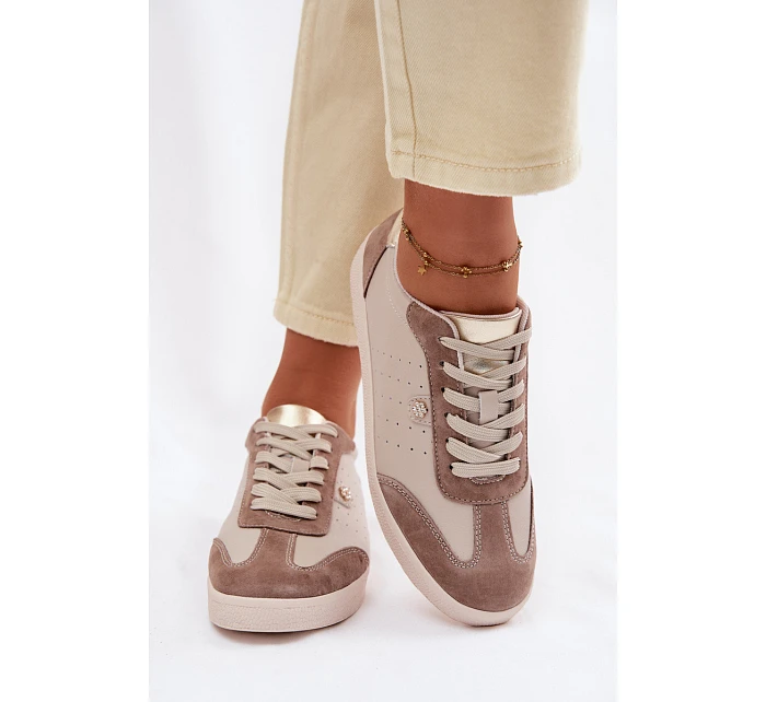 Dámské tenisky z přírodní kůže model 22101249 Béžové - S.Barski Dámské tenisky z přírodní kůže model 22101249 Béžové - S.Barski