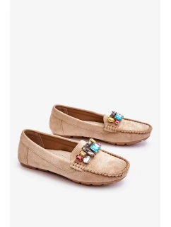 Dámské semišové mokasíny s krystaly Béžove Lucille