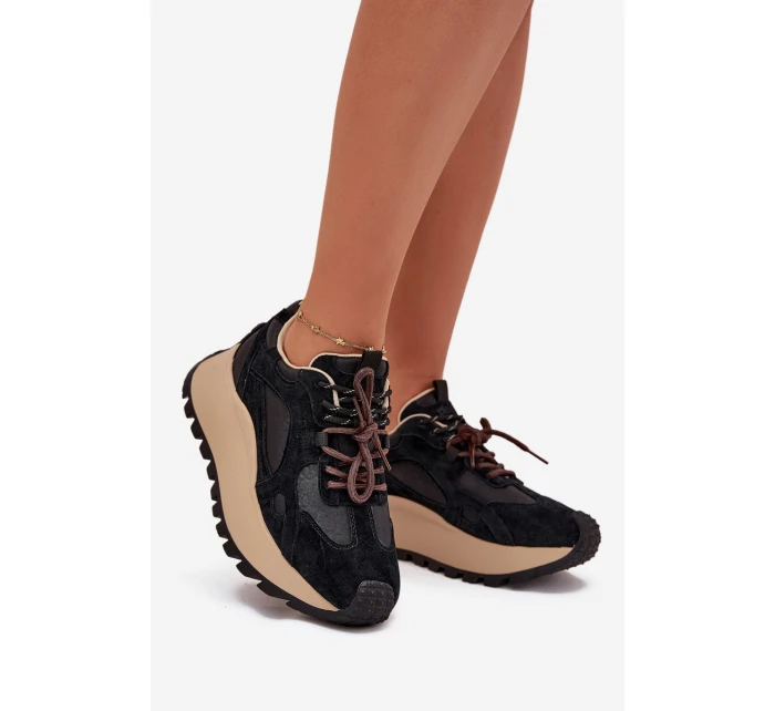 Dámské kožené tenisky na platformě Big Star HI-POLY SYSTEM – černé Dámské kožené tenisky na platformě Big Star HI-POLY SYSTEM – černé