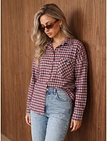 Dámská bavlněná košile s červeným kostkovaným vzorem FashionStreet DY0503 Dámská bavlněná košile s červeným kostkovaným vzorem FashionStreet DY0503