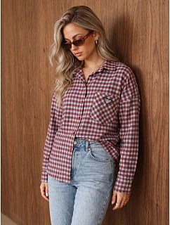 Dámská bavlněná košile s červeným kostkovaným vzorem FashionStreet DY0503