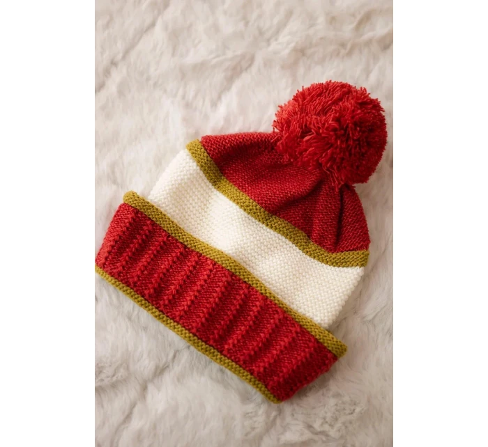 Dámská čepice Kinga K297 rudá+světlá khaki+ecru Dámská čepice Kinga K297 rudá+světlá khaki+ecru