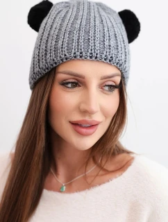 Dámská zimní pletená čepice s bambulí model 21817787 tmavě šedá - K-Fashion