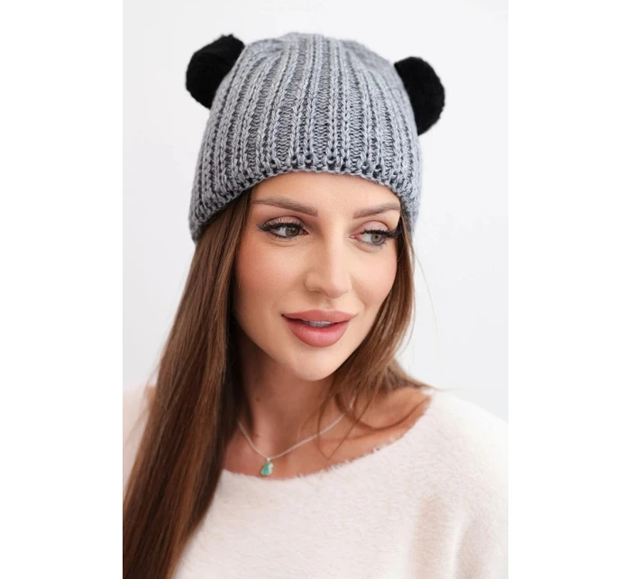 Dámská zimní pletená čepice s bambulí K433 tmavě šedá Dámská zimní pletená čepice s bambulí K433 tmavě šedá