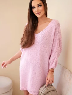 Dámská plus size vlněná šaty s výstřihem do V světle růžová