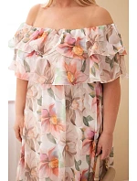 Dámské plus size maxi šaty s volánem model 22092388 a elastickým pasem béžové - K-Fashion