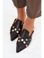 Kožené dámské nazouváky s ozdobnými pásky D&A model 22031828 Černé - S.Barski