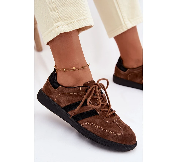 Kožené semišové dámské tenisky hnědé model 22100244 - Boto Kožené semišové dámské tenisky hnědé model 22100244 - Boto