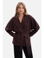 B297 Pletené sako bez límce s otevřenou přední částí - tmavá čokoláda