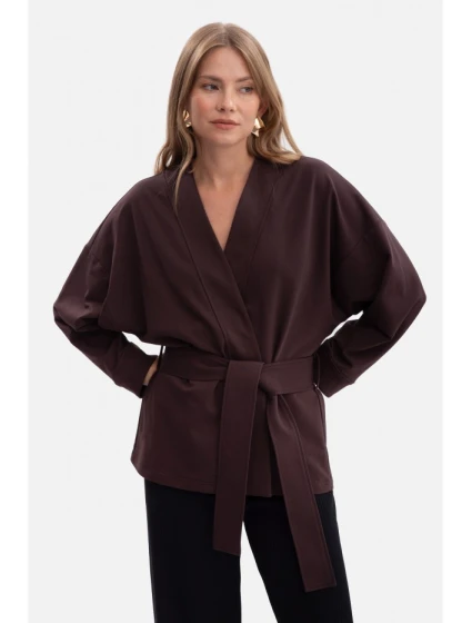 Pletené sako bez s otevřenou přední částí tmavá čokoláda model 21379803 - BeWear Pletené sako bez s otevřenou přední částí tmavá čokoláda model 21379803 - BeWear