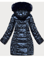 Tmavě modrá vypasovaná dámská zimní bunda (2M-028)