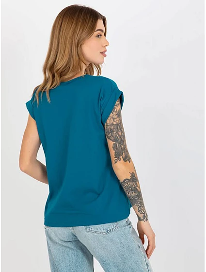Bavlněné dámské tričko tshirt v mořské barvě s ohrnutými Feel Good model 19552553 - Factory Price Bavlněné dámské tričko tshirt v mořské barvě s ohrnutými Feel Good model 19552553 - Factory Price