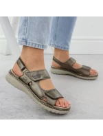 Dámské kožené hnědé sandály model 21904849 na suchý zip - Rieker Dámské kožené hnědé sandály model 21904849 na suchý zip - Rieker