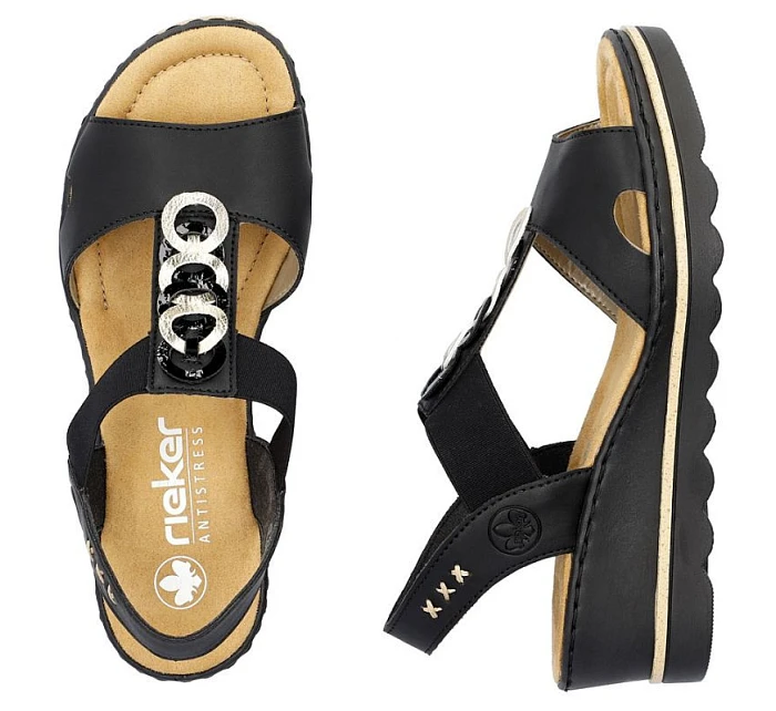 Dámské sandály na podpatku pohodlné černé model 22063551 - Rieker Dámské sandály na podpatku pohodlné černé model 22063551 - Rieker