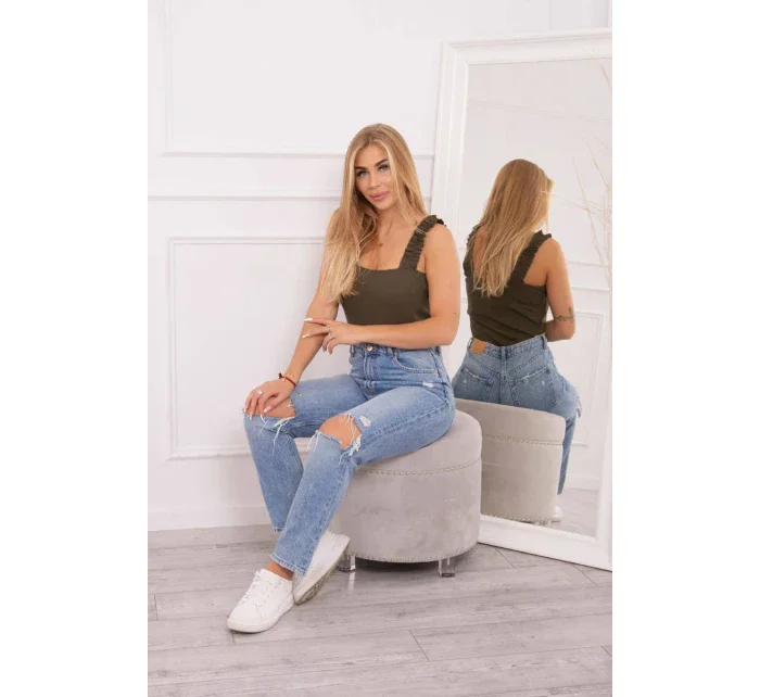 Halenka s nařasenými ramínky v barvě khaki Halenka s nařasenými ramínky v barvě khaki