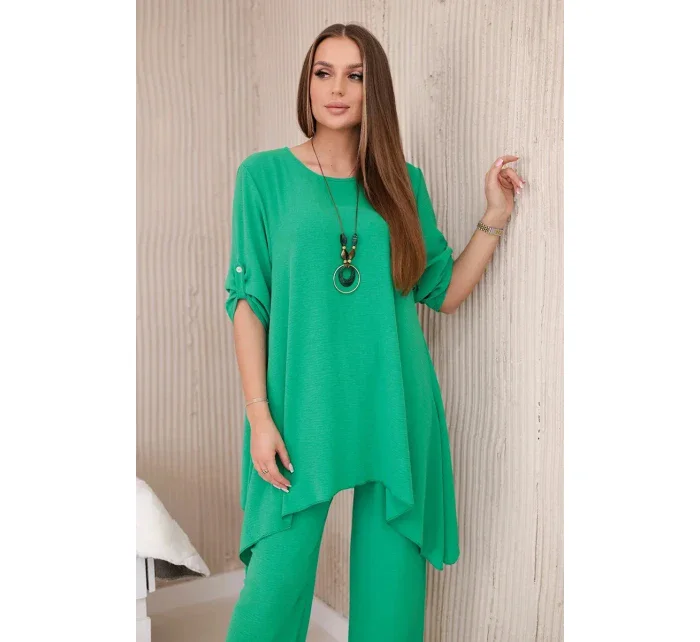 Sada halenky + kalhot s přívěskem jasně zelená Sada halenky + kalhot s přívěskem jasně zelená