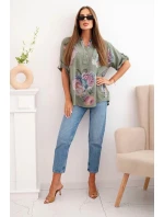 Dámská bavlněná halenka s květinovým vzorem khaki Dámská bavlněná halenka s květinovým vzorem khaki