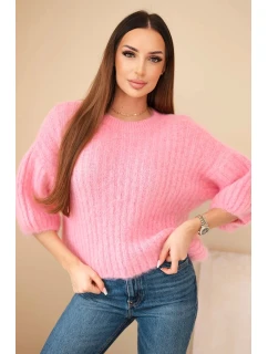 Svetr dámský z mohéru s rukávem 3/4 růžový
