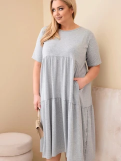 Dámské bavlněné šaty Plus Size s krátkým rukávem a volánem šedý melír