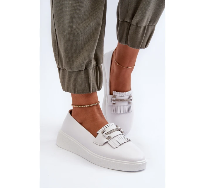 Lehké dámské kozačky z kůže na platformě bílé S.Barski LR590