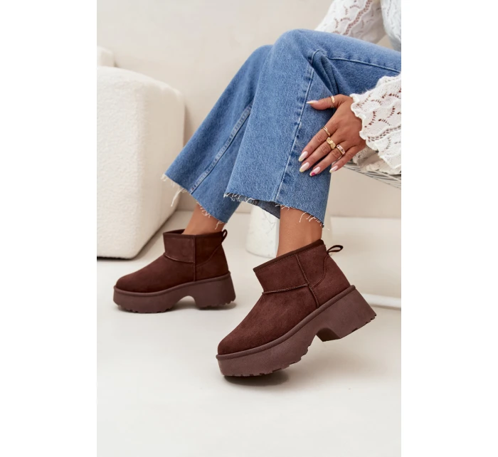 Dámské Nízké Sněhule Na Klínku S Kožíškem Hnědé model 21706747 - Boto Dámské Nízké Sněhule Na Klínku S Kožíškem Hnědé model 21706747 - Boto