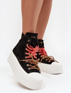 Semišové zateplené dámské tenisky na robustní platformě GOE SS2N4046 Černé