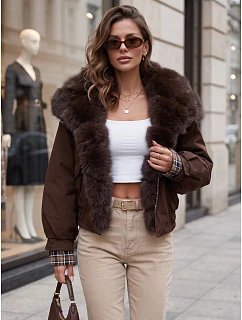 Krótka kurtka damska z brązowa model 22341043 - FashionStreet
