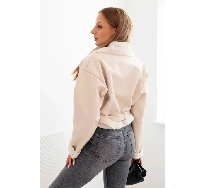 Dámská model 21273626 z ekokůže s podšívkou a páskem béžová - K-Fashion