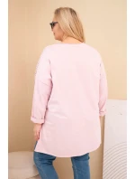 Dámská mikina Plus Size bavlněná s potiskem tmavě pudrově růžová